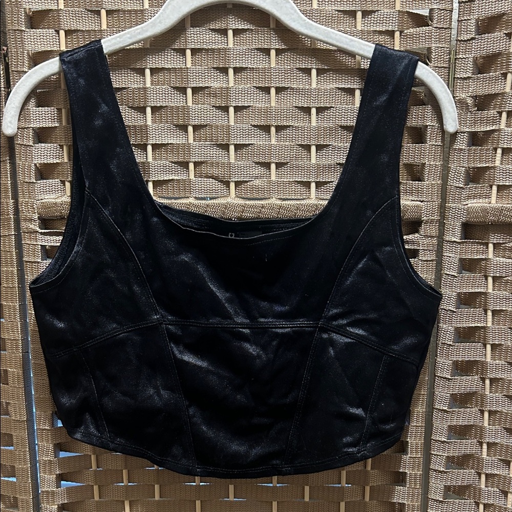 H&M Black Faux Leather Cropped Tank Top